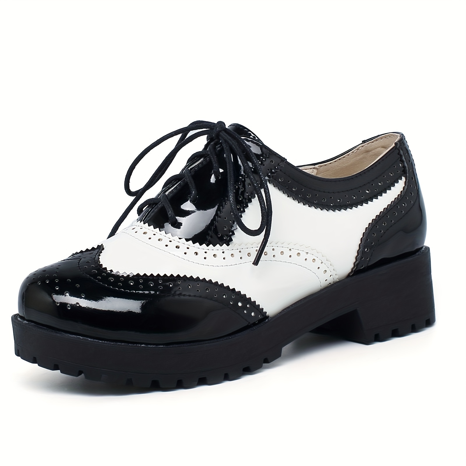 Women Chunky Heel Platform Wingtip Oxford Shoes Lace Vintage details 9