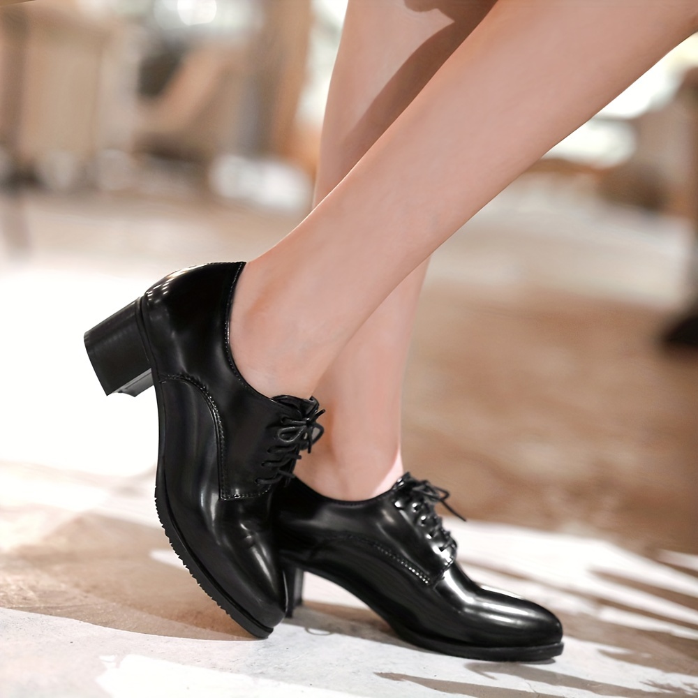 Women s Chunky   Heels Pointed Toe Lace Faux Leather Shoes details 3