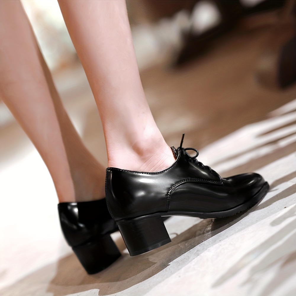 Women s Chunky   Heels Pointed Toe Lace Faux Leather Shoes details 4