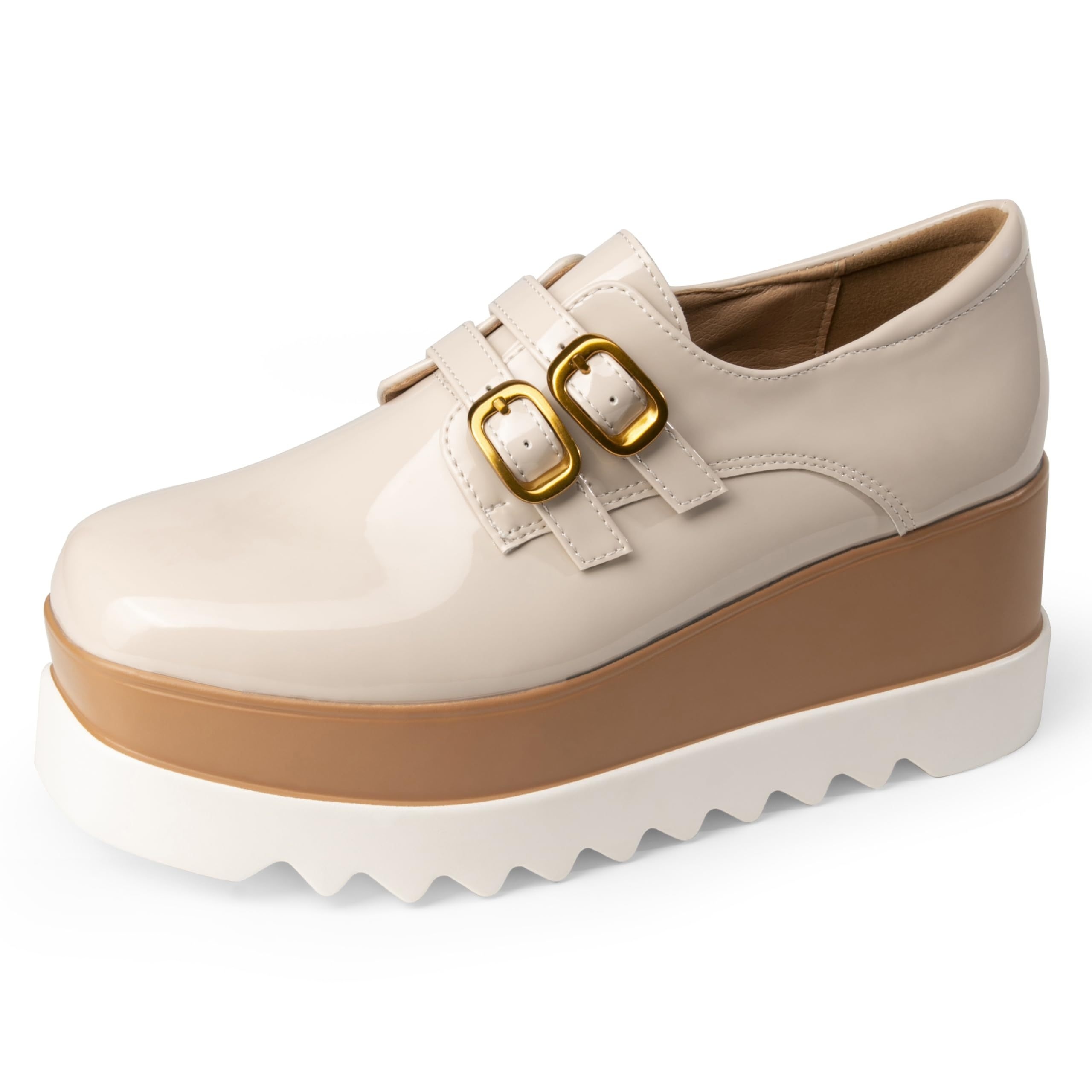 Women s Platform Oxford Shoes Classic Chunky Square Toe details 3