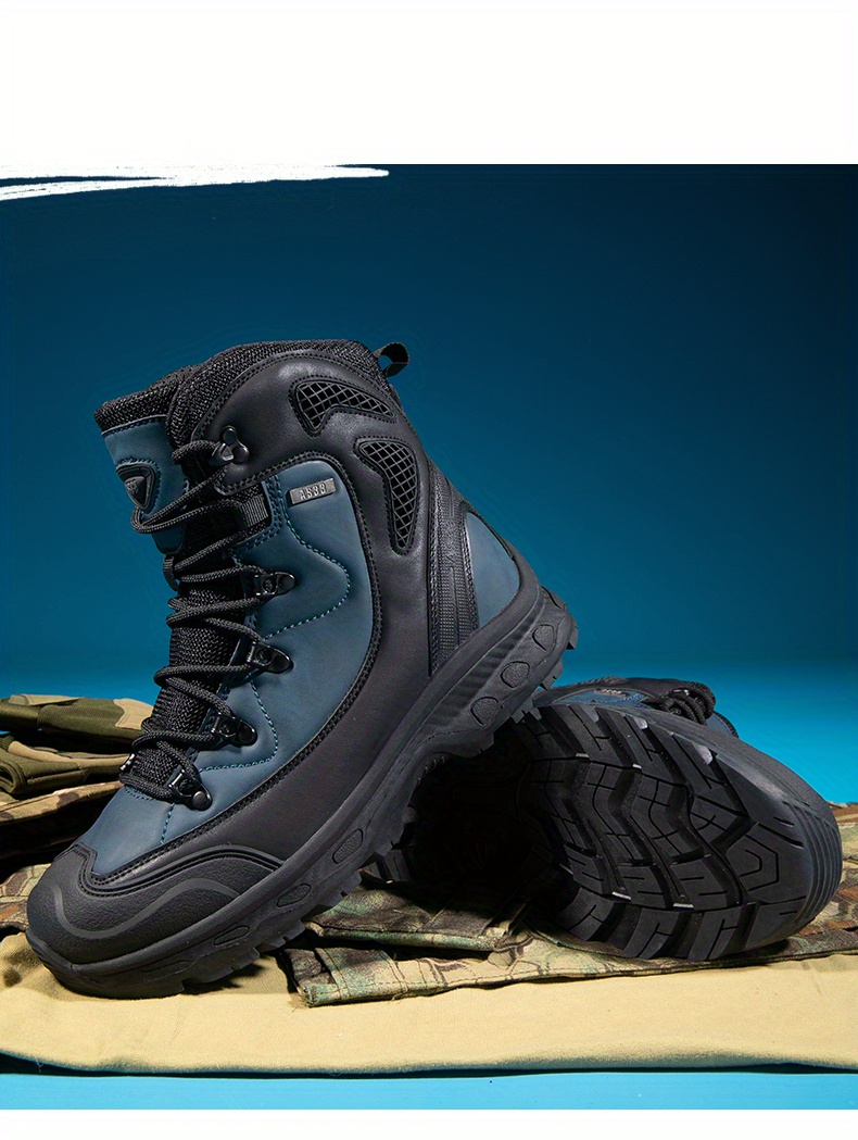 mens trendy high tip climbing shoes lace up non slip durable hiking boots all seasons forest walking details 7