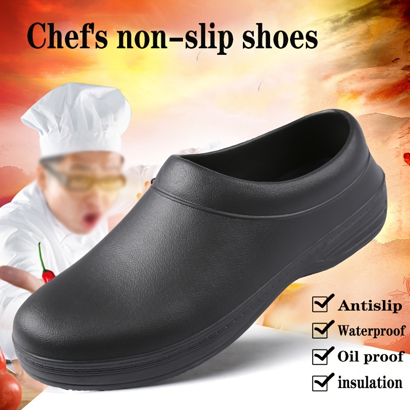 mens solid slip on oil proof hollow out chef shoes comfy non slip casual safety clogs for mens outdoor activities details 0