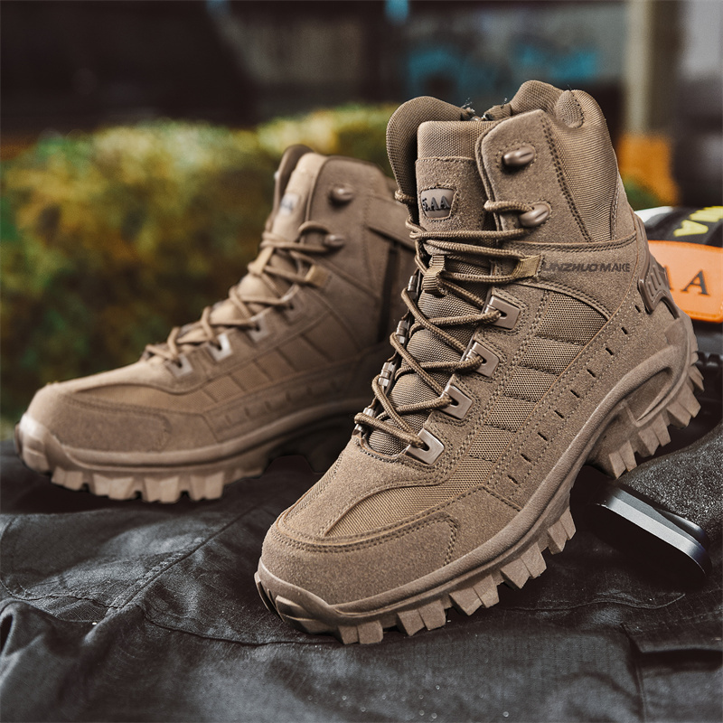 mens solid high top tactical boots comfy non slip lace up durable shoes for mens outdoor activities details 1