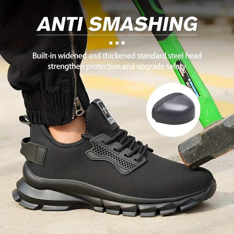 Plus Size Mens Solid Steel Toe Puncture Proof Anti Skid Work Safety Shoes Breathable Woven Knit Industrial Construction Sneakers Don t Miss These Great Deals Temu details 2