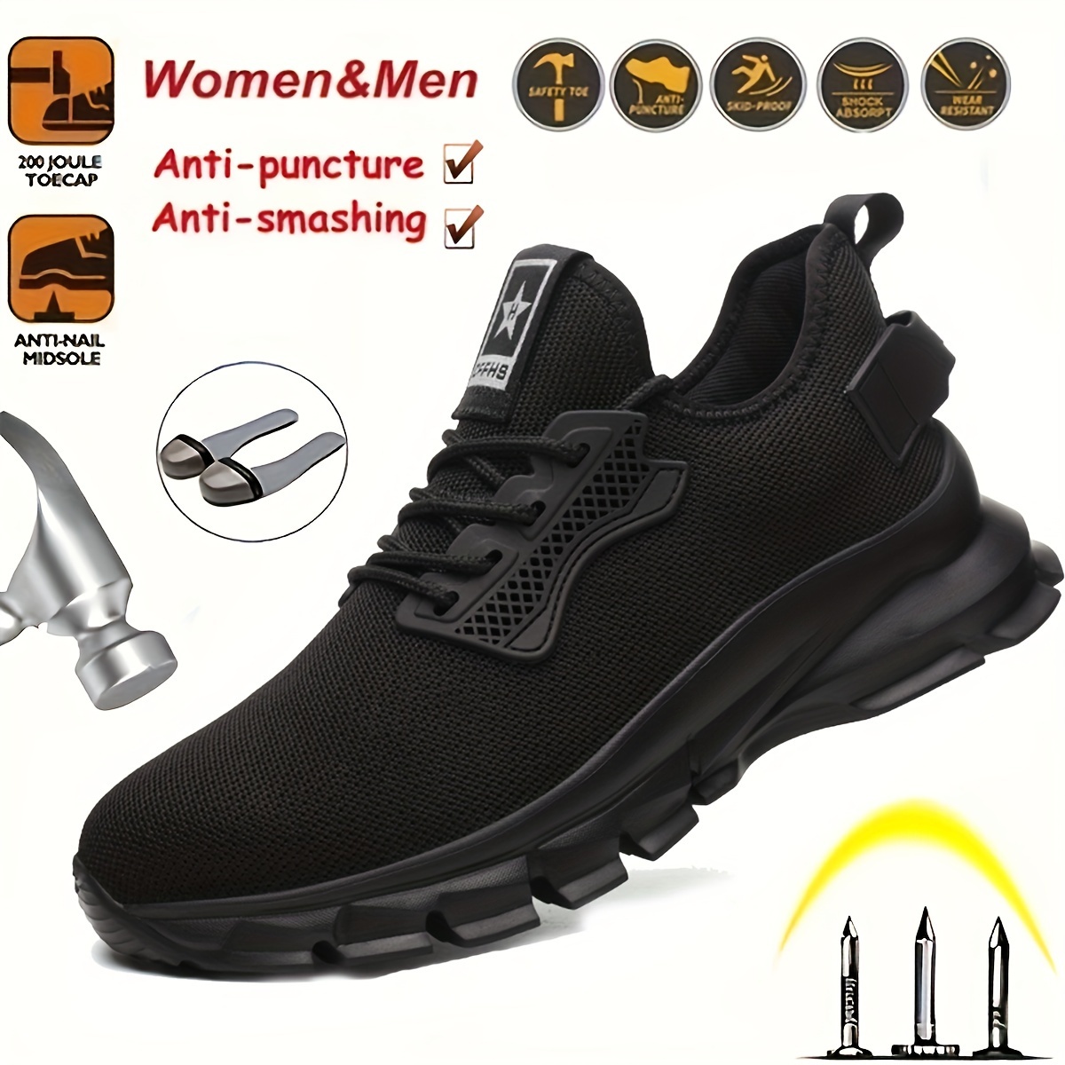 Plus Size Mens Solid Steel Toe Puncture Proof Anti Skid Work Safety Shoes Breathable Woven Knit Industrial Construction Sneakers Don t Miss These Great Deals Temu details 4