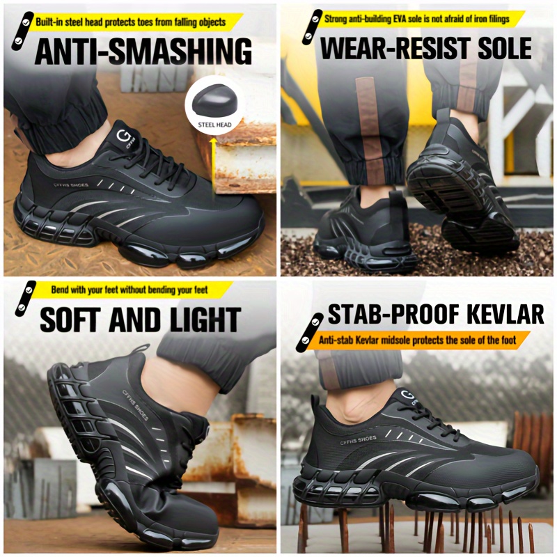 mens anti smashing steel toe safety work shoes lightweight mesh surface for breathability anti slip labor protection shoes details 5