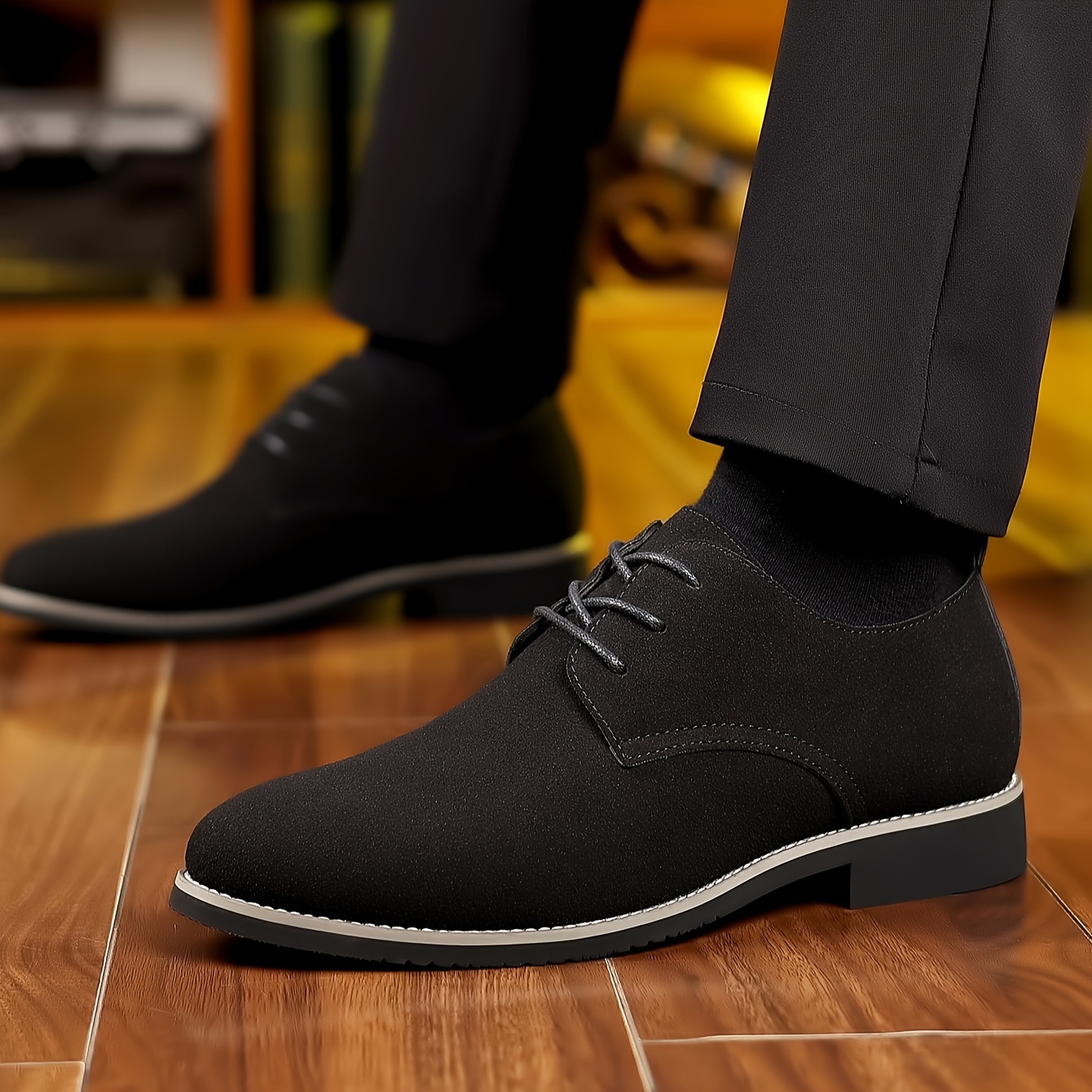 plus size mens solid dress shoes comfy non slip casual lace up formal shoes for mens outdoor activities details 2