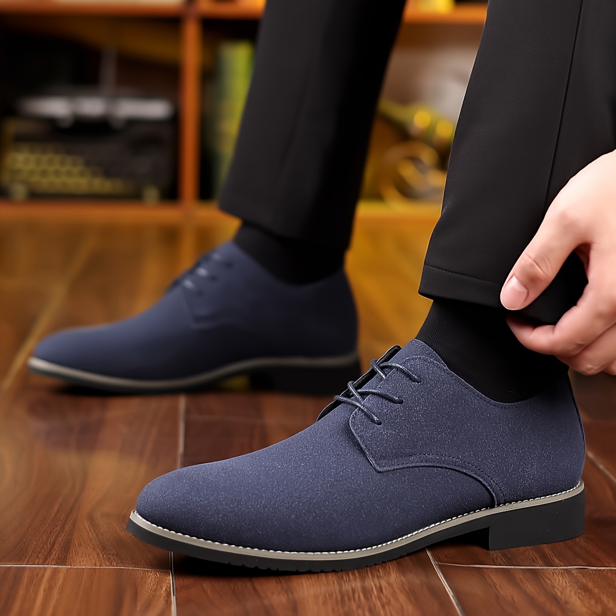 plus size mens solid dress shoes comfy non slip casual lace up formal shoes for mens outdoor activities details 4