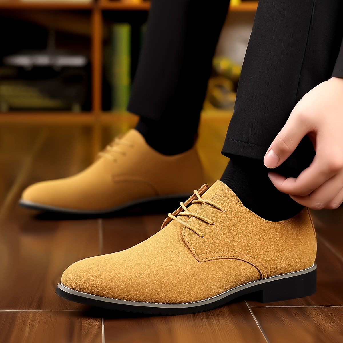 plus size mens solid dress shoes comfy non slip casual lace up formal shoes for mens outdoor activities details 7