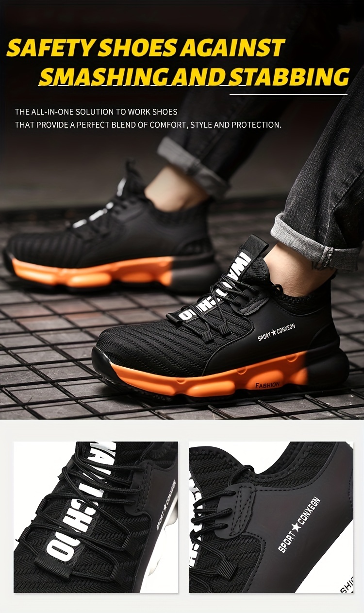 plus size mens protective steel toe shoes with good shock absorption lace up comfy sneakers perfect for constructional safety workout activities details 0