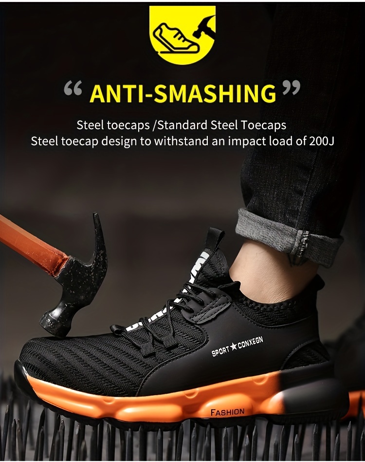 plus size mens protective steel toe shoes with good shock absorption lace up comfy sneakers perfect for constructional safety workout activities details 1