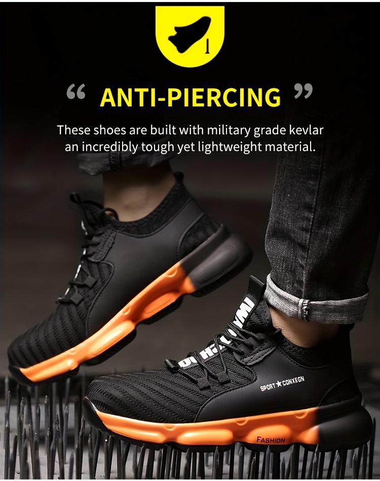 plus size mens protective steel toe shoes with good shock absorption lace up comfy sneakers perfect for constructional safety workout activities details 3