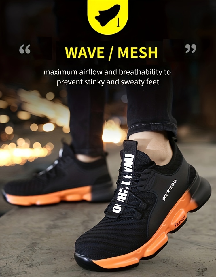 plus size mens protective steel toe shoes with good shock absorption lace up comfy sneakers perfect for constructional safety workout activities details 5