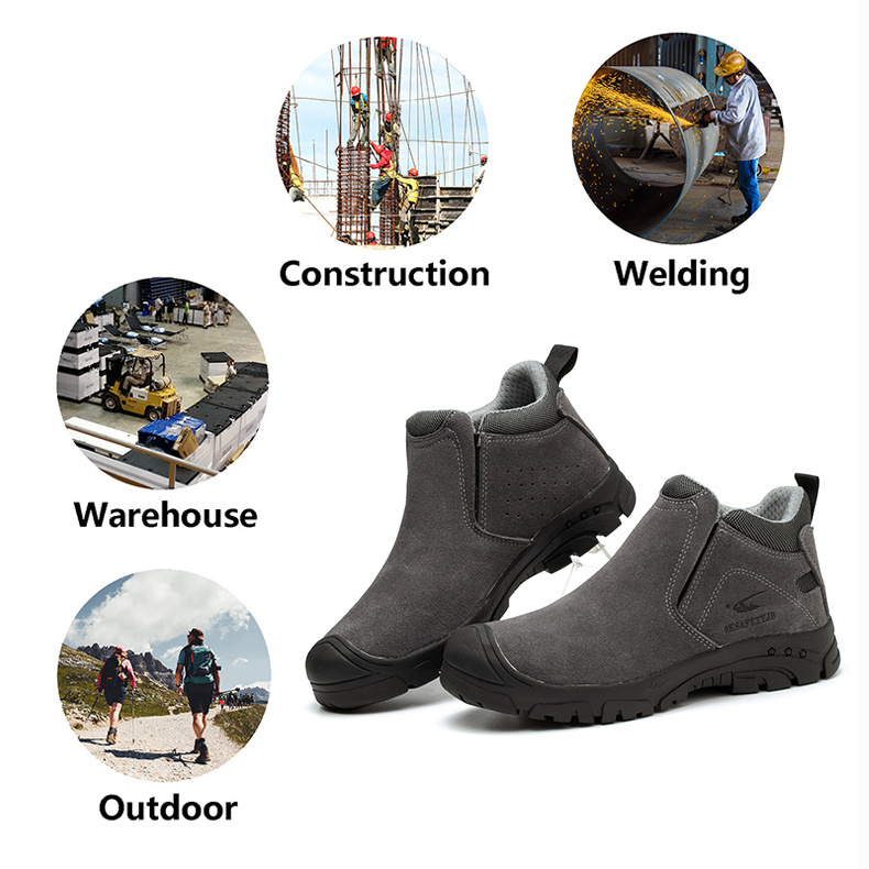 mens high top plain color anti skid wear resistant insulated puncture proof steel toe slip on work safety shoes details 3