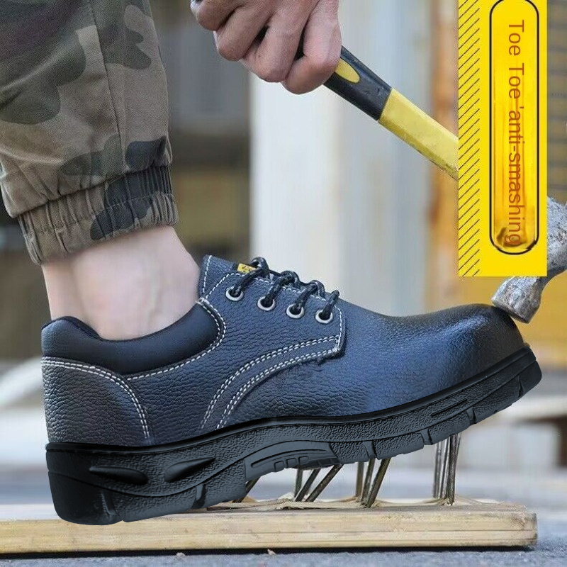 mens solid low top steel toe puncture proof anti skid work safety boots lace up durable industrial construction shoes details 1