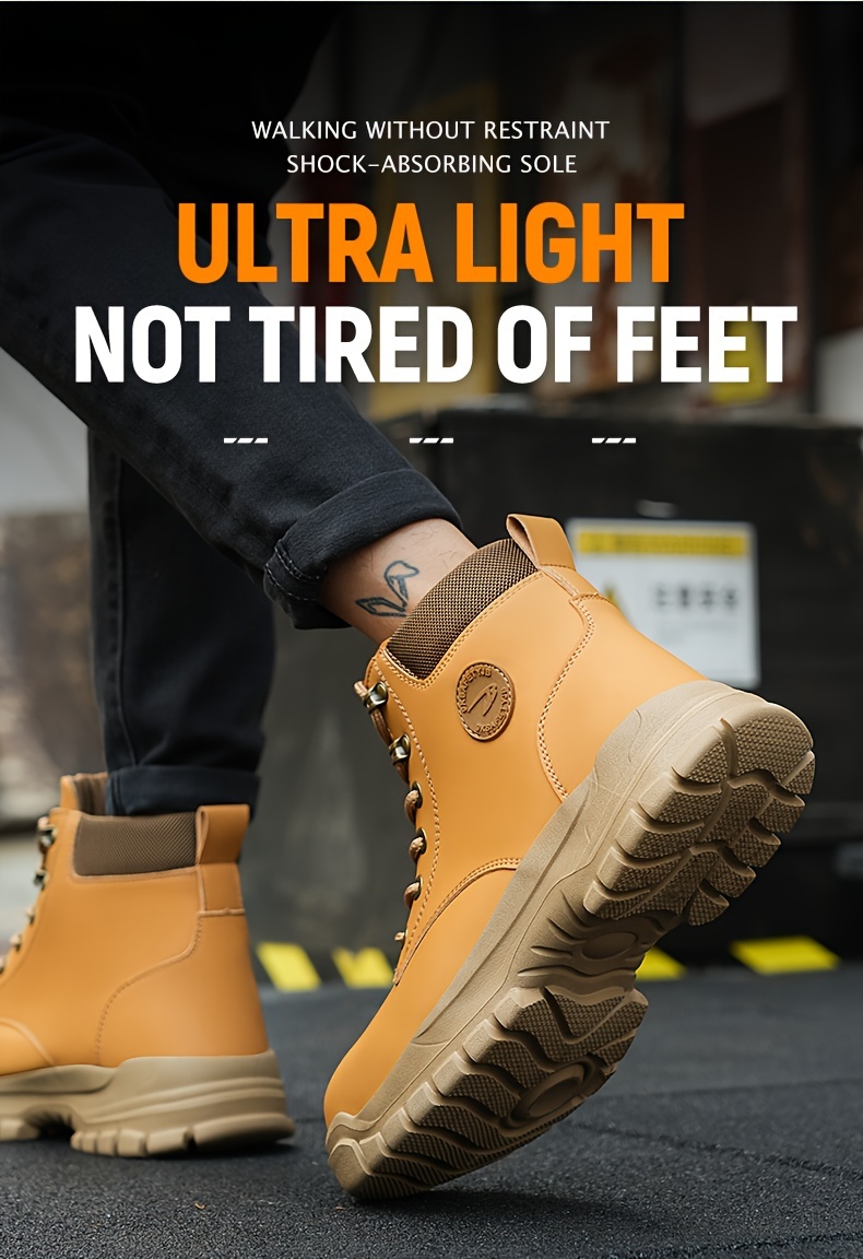 mens high top steel toe puncture proof anti skid work safety boots lace up durable industrial construction shoes details 4