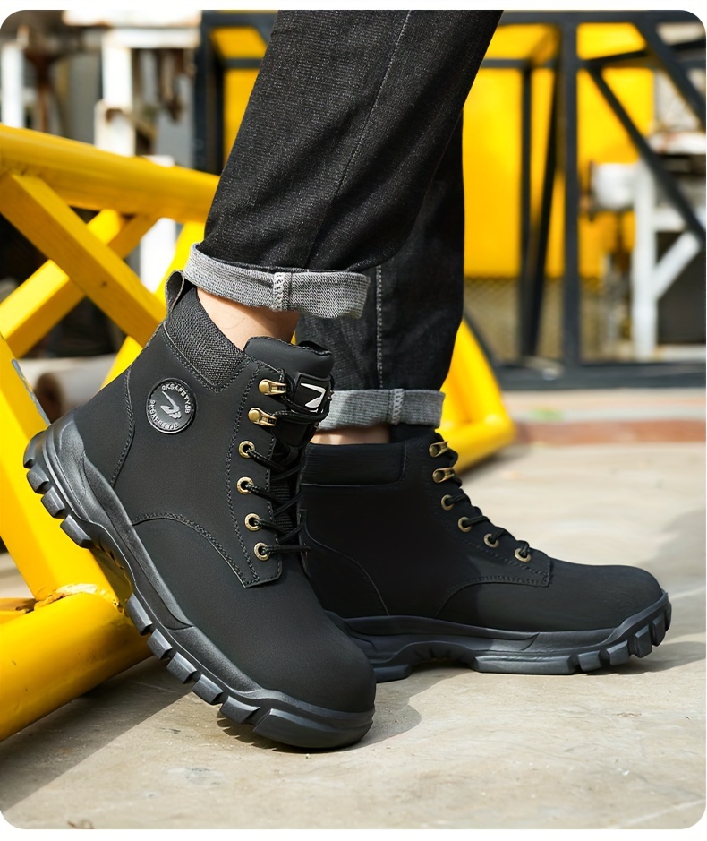 mens high top steel toe puncture proof anti skid work safety boots lace up durable industrial construction shoes details 14