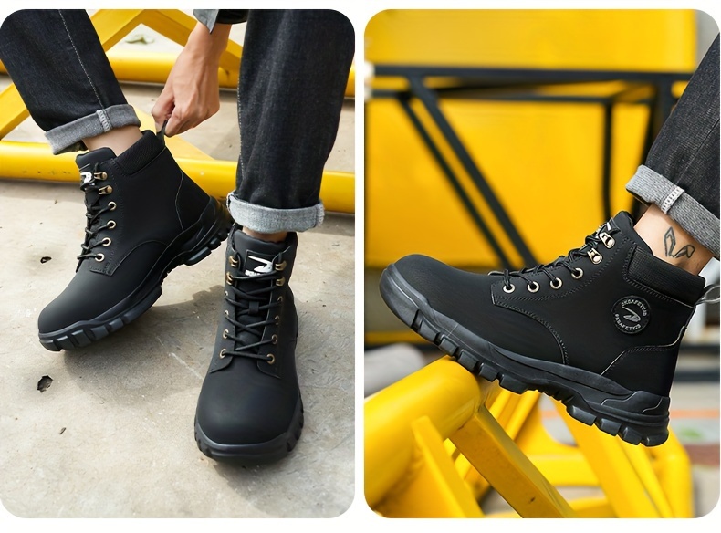 mens high top steel toe puncture proof anti skid work safety boots lace up durable industrial construction shoes details 15