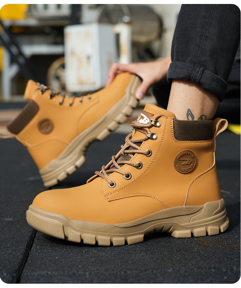 mens high top steel toe puncture proof anti skid work safety boots lace up durable industrial construction shoes details 16