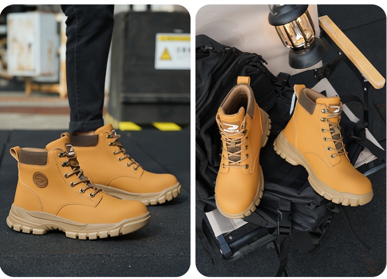 mens high top steel toe puncture proof anti skid work safety boots lace up durable industrial construction shoes details 17