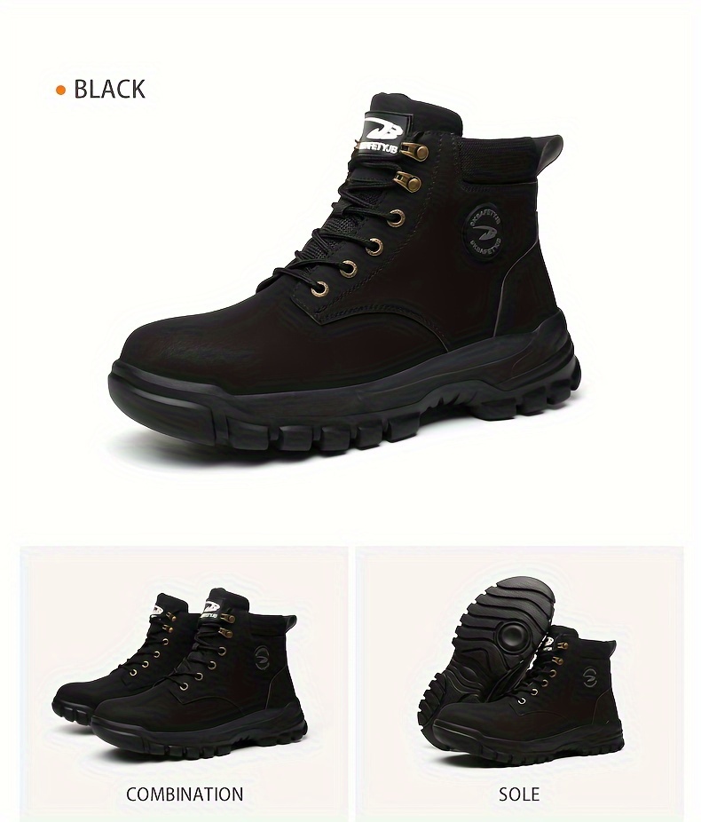 mens high top steel toe puncture proof anti skid work safety boots lace up durable industrial construction shoes details 20