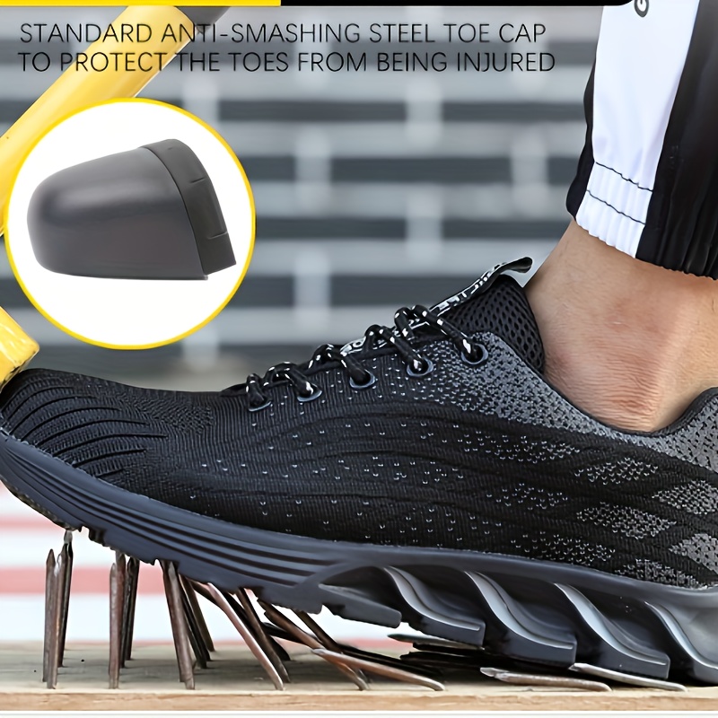 Mens Color Block Woven Breathable Steel Toe Puncture Proof Safety Shoes Comfy Non Slip Rubber Sole Durable Constructional Shoes Men s Shoes Temu details 6