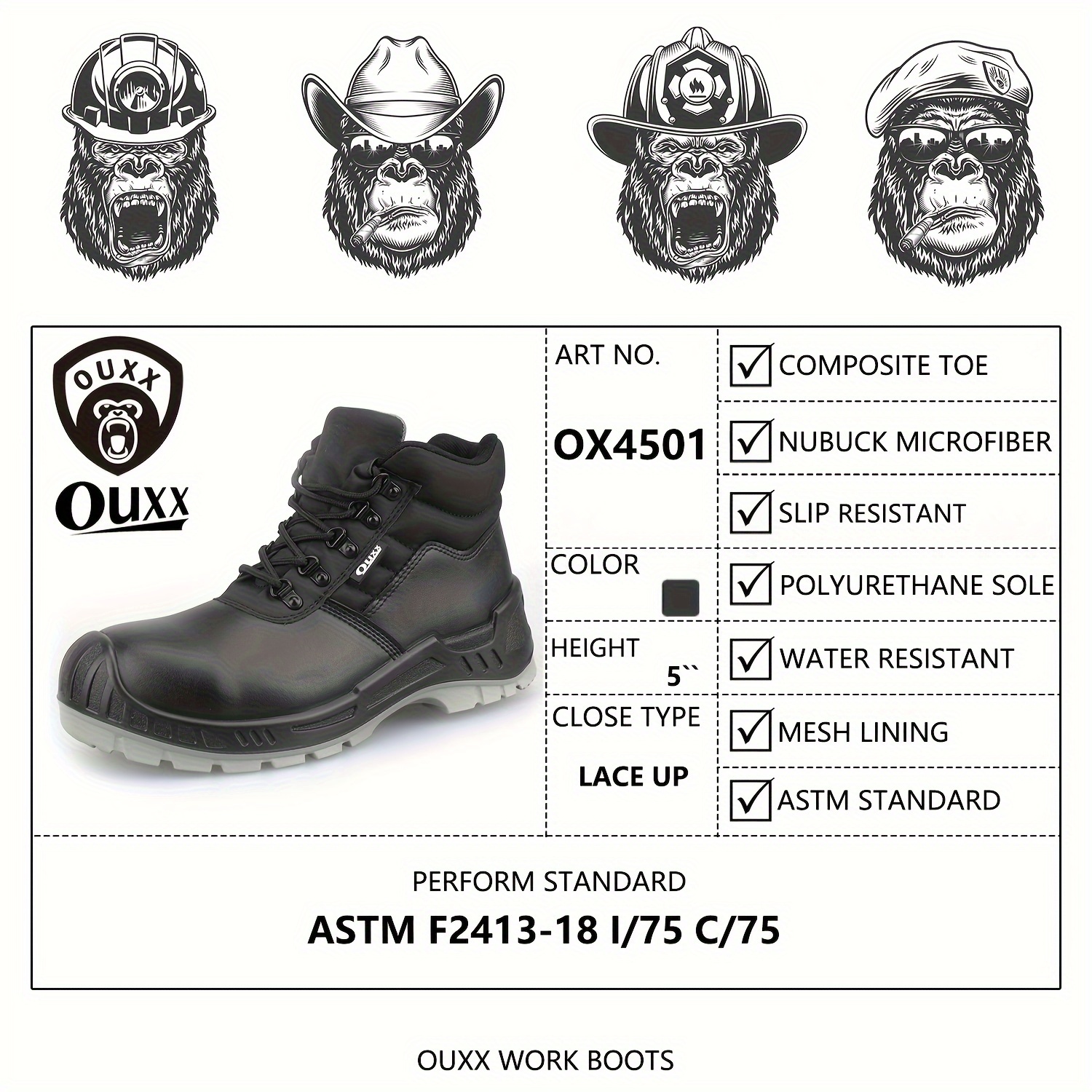 Mens Composite Toe Work Boots Astm F2413 18 Safety Shoes Slip Resistant Boot Shop The Latest Trends Temu details 5