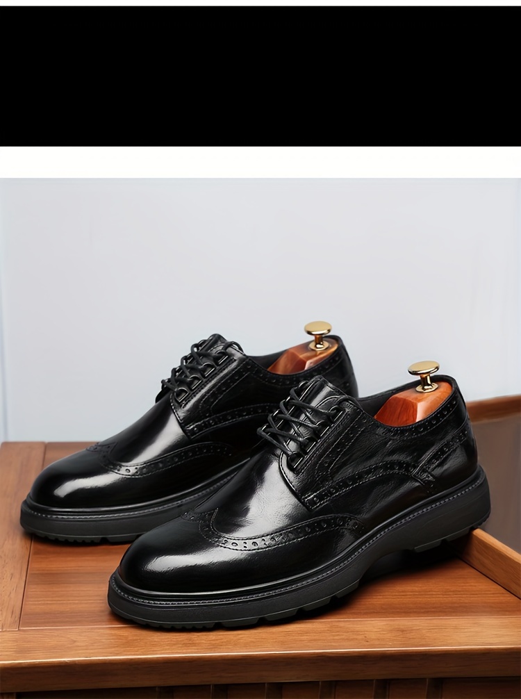 Mens Trendy Top Grain Cow Leather Upper Wingtip Derby Shoes Comfy Non Slip Lace Up Rubber Sole Dress Shoes Mens Footwear Men s Shoes Temu details 6